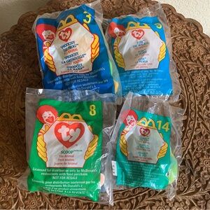 Lot Of 4 McDonald's Ty Teenie Beanie Babies New In Bag #3 #8 #9 #14 Toy Animals